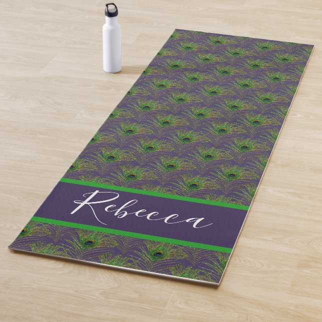 Peacock Feathers Monogram Name Yoga Mats (In Situ)