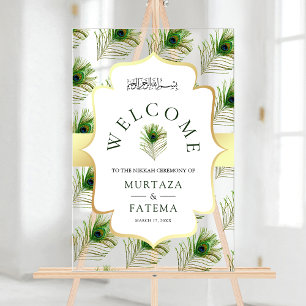 Peacock Feathers Muslim Wedding Welcome Acrylic Sign