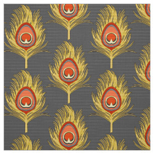 Peacock Feathers, Mustard Yellow on Grey / Grey Fabric