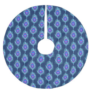 Peacock Feathers, Navy and Pastel Blue Brushed Polyester Tree Skirt