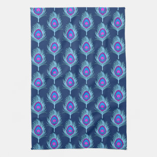 Peacock Feathers, Navy and Pastel Blue Tea Towel