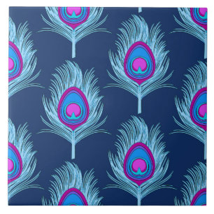 Peacock Feathers, Navy and Pastel Blue Tile