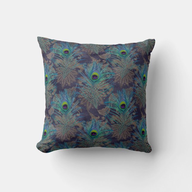 Peacock Feathers on Purple Cushion (Front)