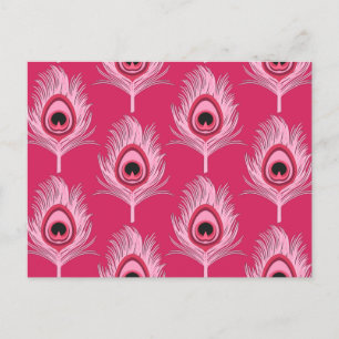 Peacock Feathers, Pastel Pink on Fuchsia Pink Postcard