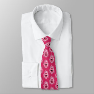 Peacock Feathers, Pastel Pink on Fuchsia Pink Tie