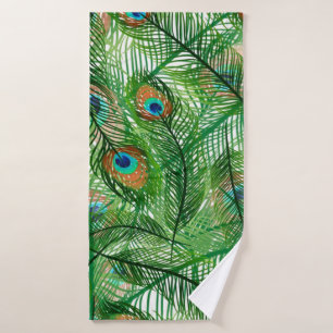 peacock feathers pattern bath towel