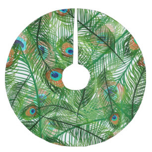 peacock feathers pattern brushed polyester tree skirt