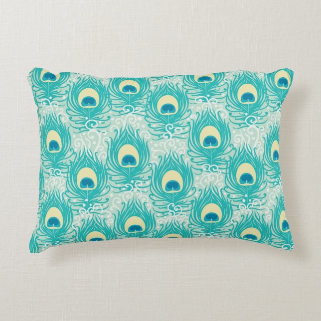 Peacock feathers pattern decorative cushion (Front)