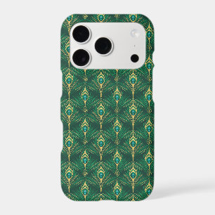 Peacock Feathers Pattern in Emerald Green and Gold