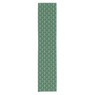 Peacock Feathers Pattern in Emerald Green and Gold Short Table Runner