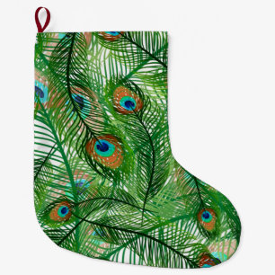 peacock feathers pattern large christmas stocking