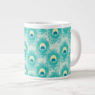 Peacock feathers pattern large coffee mug