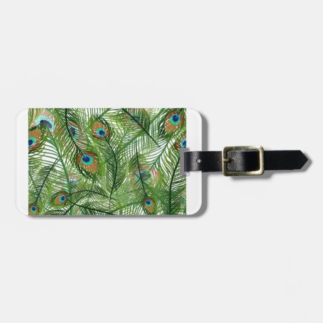 Peacock feathers pattern luggage tag (Front Horizontal)