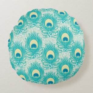Peacock feathers pattern round cushion