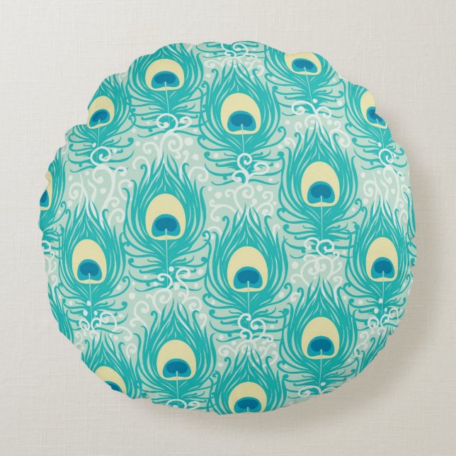 Peacock feathers pattern round cushion (Front)