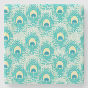 Peacock feathers pattern stone coaster