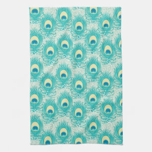 Peacock feathers pattern tea towel
