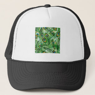 Peacock feathers pattern trucker hat