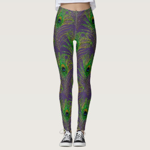 Peacock Feathers Peacocks Purple Gold Glitter Leggings