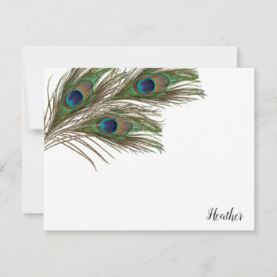 Peacock Feathers Personalised Flat Note Cards