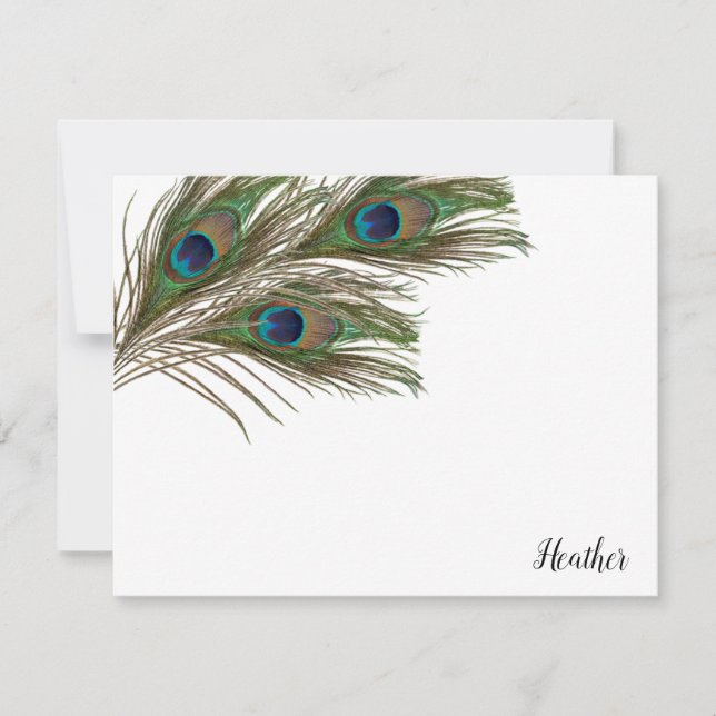 Peacock Feathers Personalised Flat Note Cards (Front)