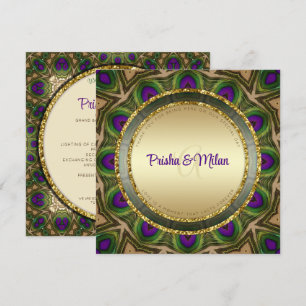Peacock Feathers Purple Green Gold Indian Wedding Programme