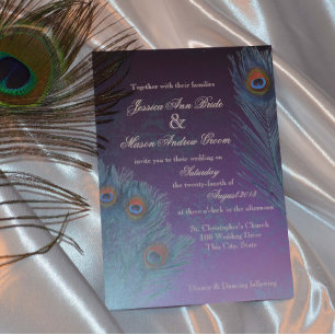 Peacock Feathers Purple Wedding Invitation