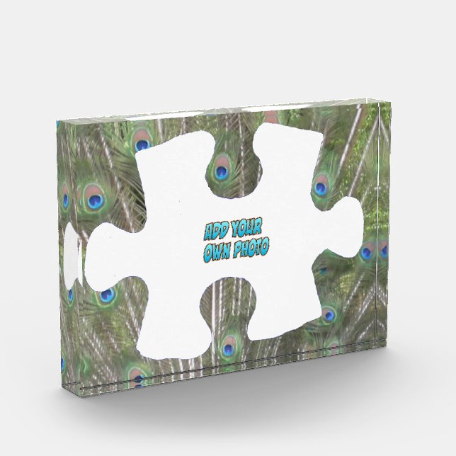 Peacock Feathers Puzzle Piece Cust. Photo Block (Left)