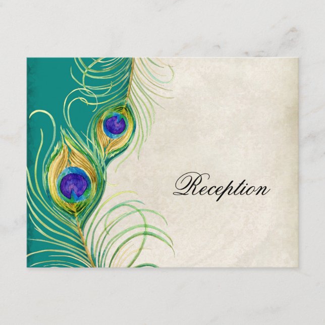 Peacock Feathers Reception Invitation Card (Front)
