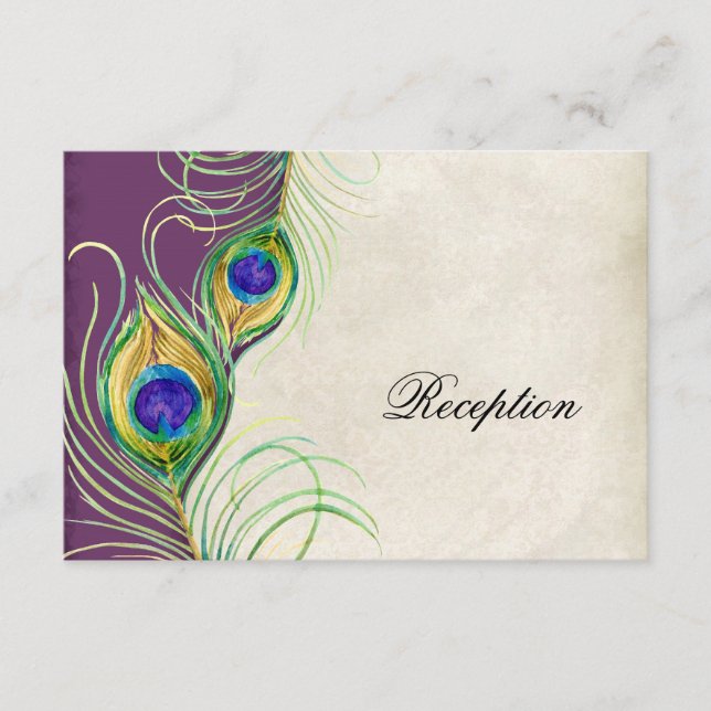 Peacock Feathers Reception Invitation Card (Front)