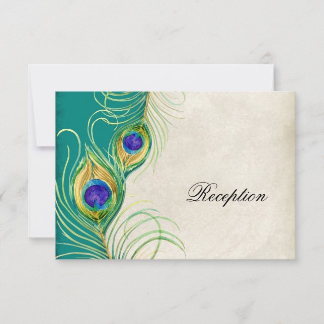 Peacock Feathers Reception Invitation Card (Front)