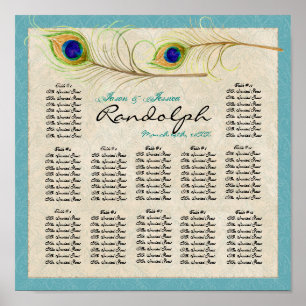 Peacock Feathers Reception Table Seating Chart
