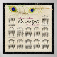 Peacock Feathers Reception Table Seating Chart