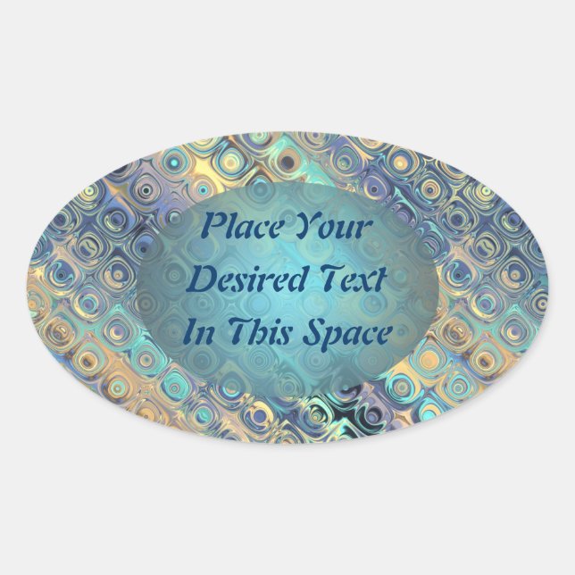 Peacock Feathers Retro Abstract Customisable Text Oval Sticker (Front)