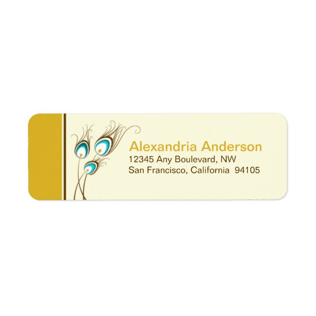 Peacock Feathers Return Address Labels (gold) (Front)