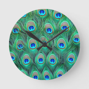 Peacock Feathers Round Clock