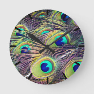 Peacock Feathers Round Clock