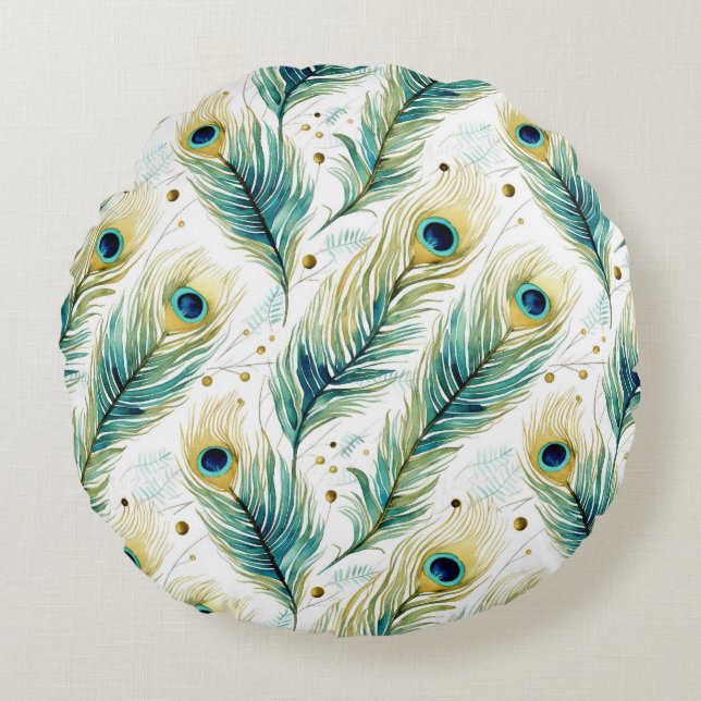 Peacock Feathers Round Cushion (Front)