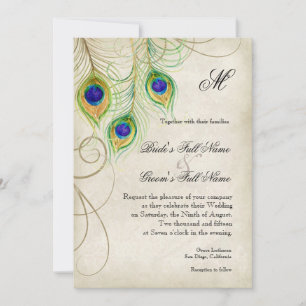 Peacock Feathers Royal Blue Wedding Invitation