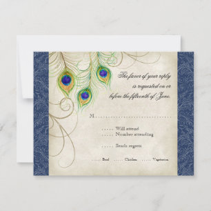 Peacock Feathers Royal Blue Wedding Invitation
