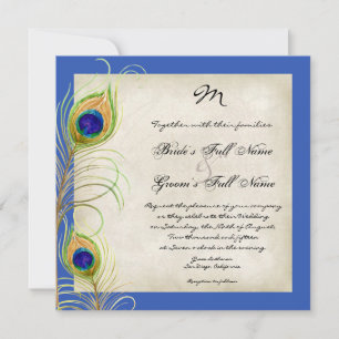 Peacock Feathers Royal Blue Wedding Invites
