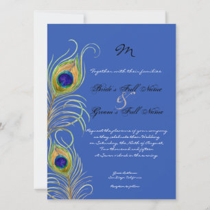 Peacock Feathers Royal Cobalt Blue Wedding Invites