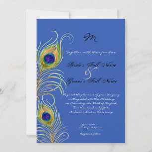 Peacock Feathers Royal Cobalt Blue Wedding Invites