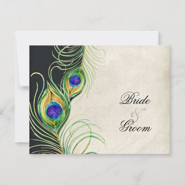 Peacock Feathers RSVP Response Cards (Front)