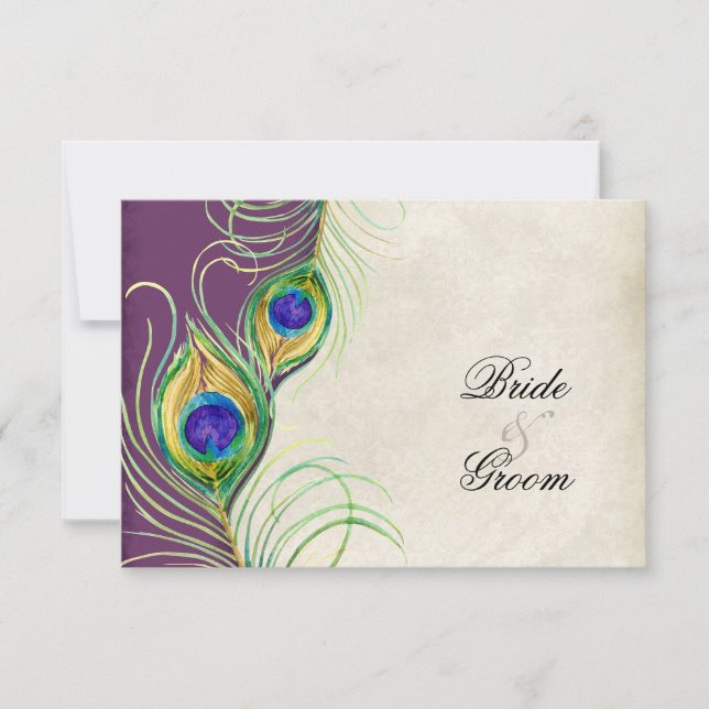 Peacock Feathers RSVP Response Cards (Front)