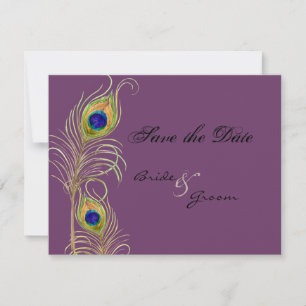 Peacock Feathers Save the Date Invite Cards