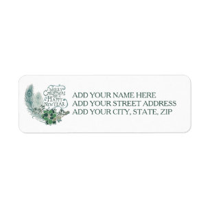 Peacock Feathers Succulents Holiday Address Labels