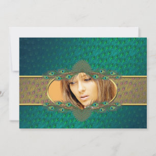 Peacock feathers sweet 16 photo invitations