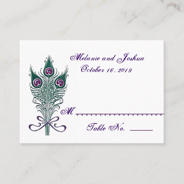 Peacock Feathers Table Place Card Wedding Party (Front)