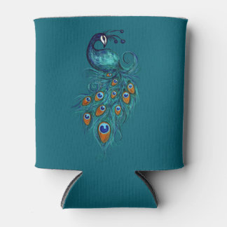Peacock Feathers Teal Peacocks Can Cooler